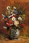 Paul Gauguin Canvas Paintings - Daisies and Peonies in a Blue Vase